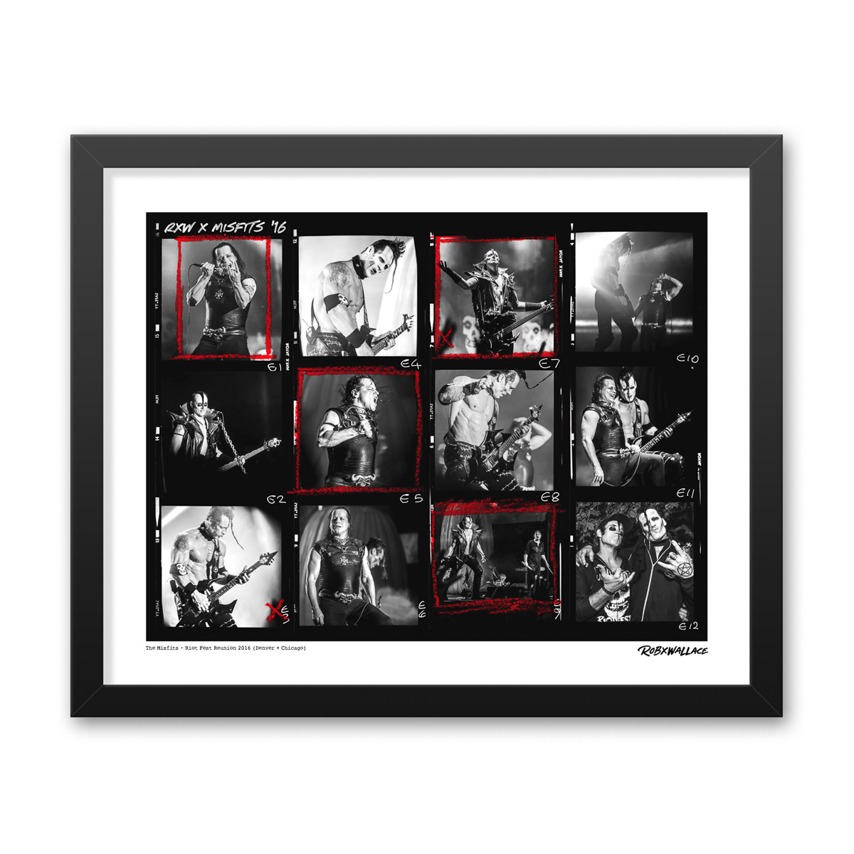 Photo by Rob Wallace: Original Misfits reunion contact sheet featuring Glenn Danzig, Jerry Only, and Doyle at Riot Fest Denver 2016.